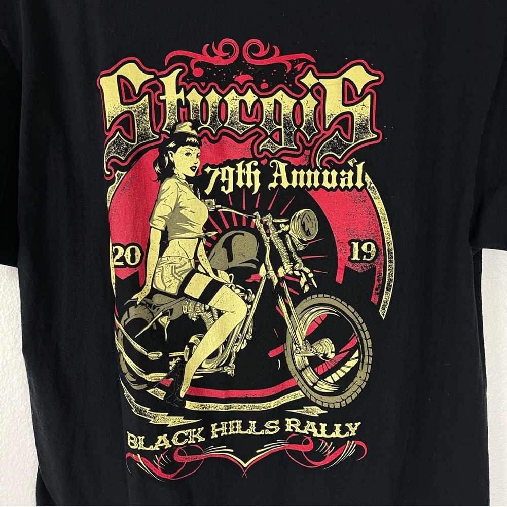 Sturgis 2019 79th Annual Black Hills Rally 100% Cotton Black Crew Neck T-Shirt - Picture 3 of 8